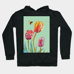 Tulip Flower Watercolor on Light Green Hoodie